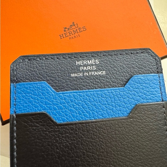 NWB Hermes City 3CC Color Block card holder Noir/Bleu suit/Bleu Zellige Rare! - Picture 3 of 12